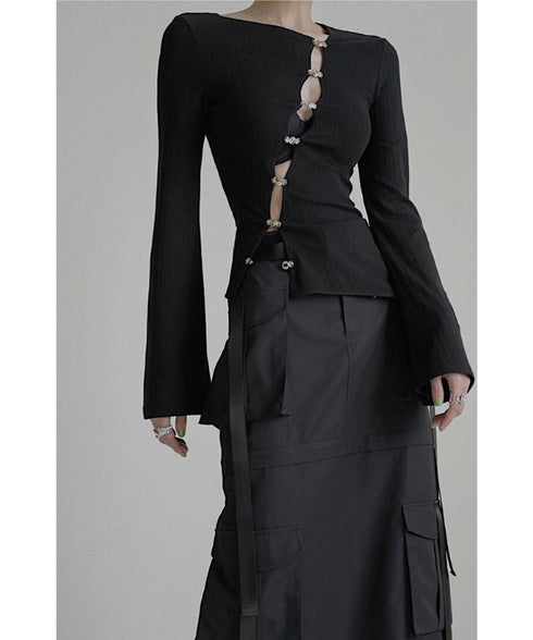 Asymmetric Cut-Out Hook Cardigan